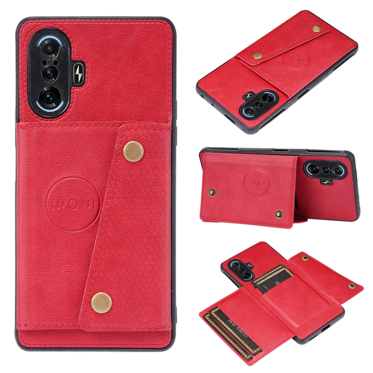 

For Xiaomi Redmi K40 Gaming Double Buckle PU + TPU Shockproof Magnetic Protective Case with Card Slot & Holder(Red)