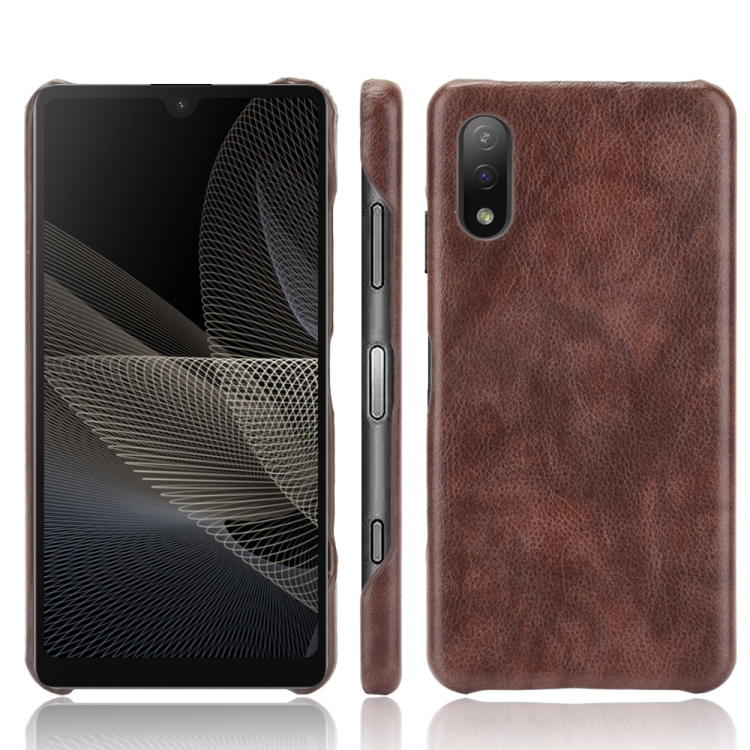 

For Sony Xperia Ace II Shockproof Litchi Texture PC + PU Case(Brown)
