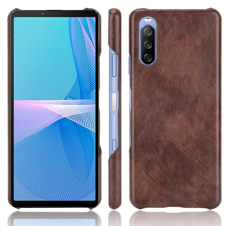 

For Sony Xperia 10 III Shockproof Litchi Texture PC + PU Case(Brown)