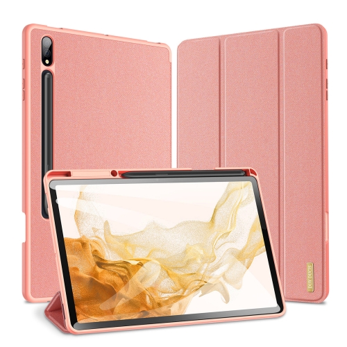 

For Samsung Galaxy Tab S7 FE / S7+ DUX DUCIS Domo Series Horizontal Flip Magnetic PU Leather Case with Three-folding Holder & Wake-up / Sleep Function(Pink)