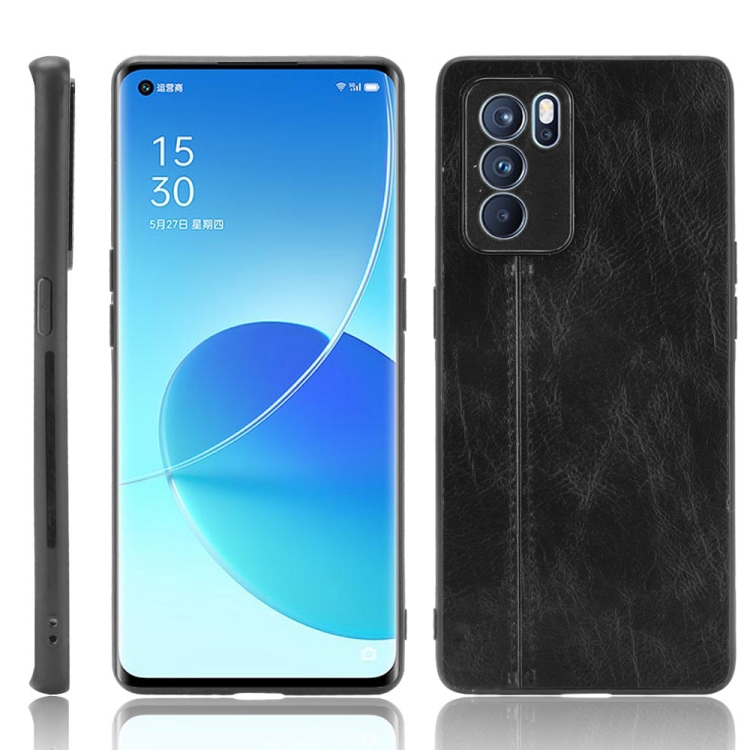 

For OPPO Reno6 Pro Shockproof Sewing Cow Pattern Skin PC + PU + TPU Case(Black)
