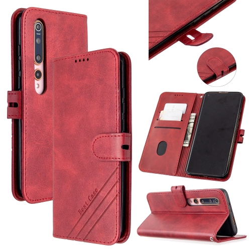 

For Xiaomi Mi 10 5G / Mi 10 Pro 5G Stitching Style 2-Color Cow Texture Horizontal Flip PU Leather Case with Holder & Card Slot & Lanyard(Red)