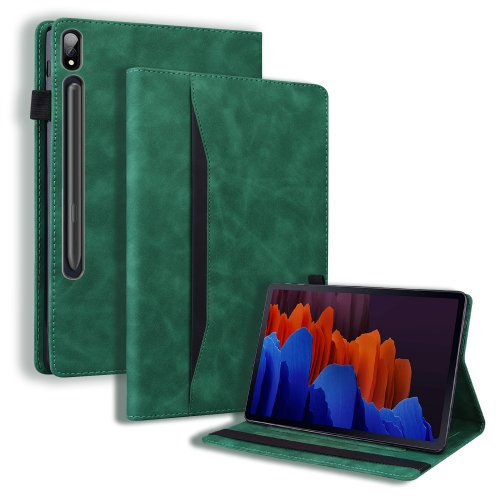 

For Samsung Galaxy Tab S7+ SM-T970 / SM-T976B Business Shockproof Horizontal Flip Leather Case with Holder & Card Slots & Photo Frame & Pen Slot & Sleep / Wake-up Function(Green)