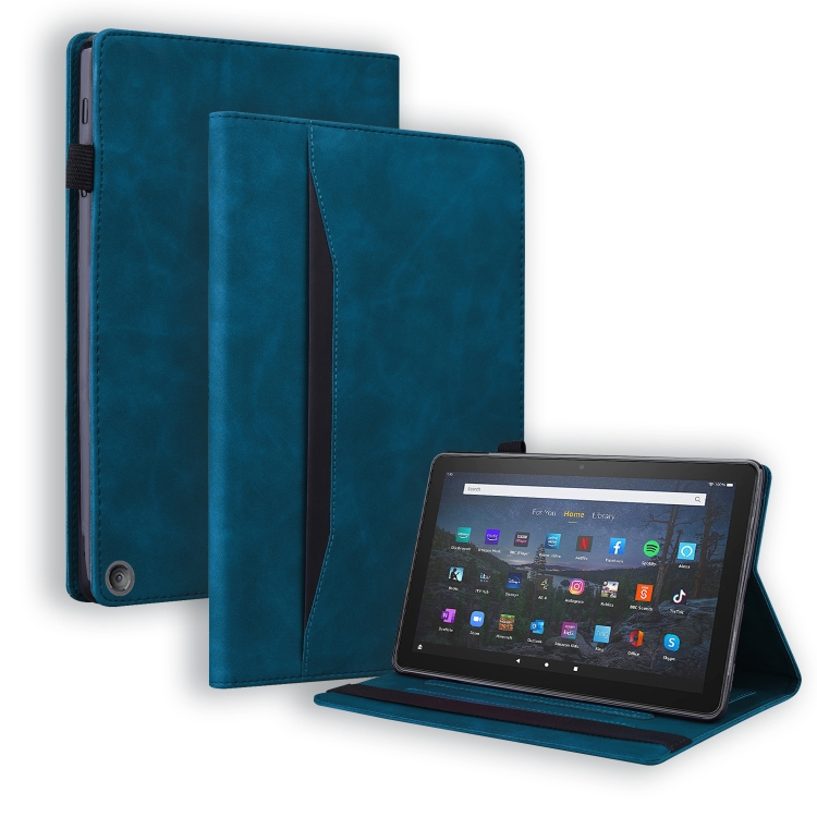 

For Amazon Fire HD 8 2020 10th Gen Business Shockproof Horizontal Flip Leather Case with Holder & Card Slots & Photo Frame & Pen Slot & Sleep / Wake-up Function(Blue)