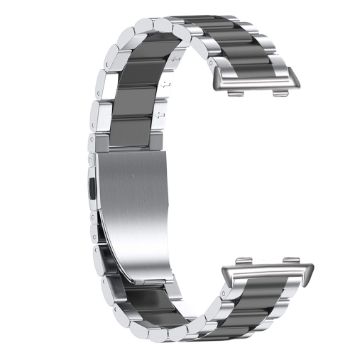 

For OPPO Watch 46mm Three-beads Steel Replacement Strap Watchband(Silver Black)