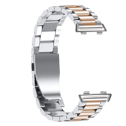 

For OPPO Watch 46mm Three-beads Steel Replacement Strap Watchband(Silver Rose Gold)