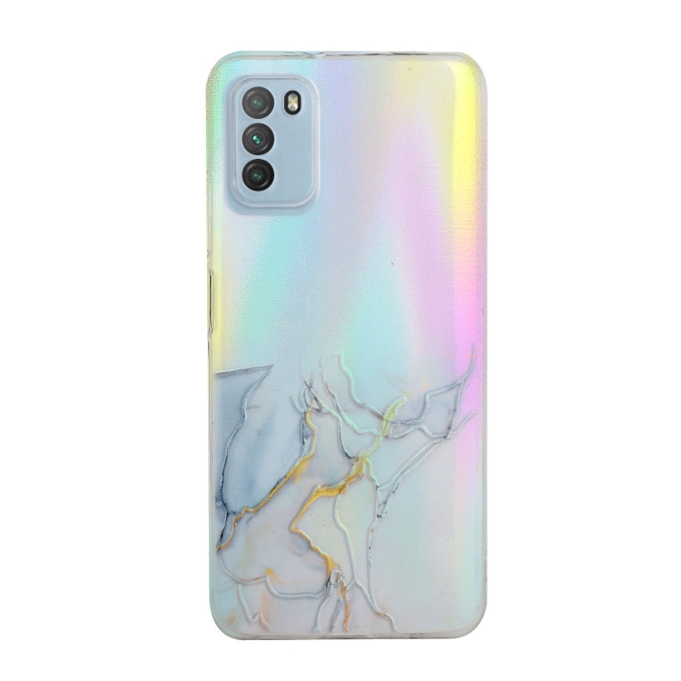 

For Xiaomi Poco M3 Laser Marble Pattern Clear TPU Shockproof Protective Case(Grey)