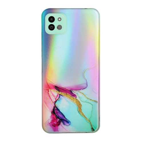 

For Samsung Galaxy A22 5G Laser Marble Pattern Clear TPU Shockproof Protective Case(Green)