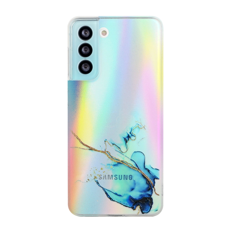 

For Samsung Galaxy S21 FE Laser Marble Pattern Clear TPU Shockproof Protective Case(Blue)