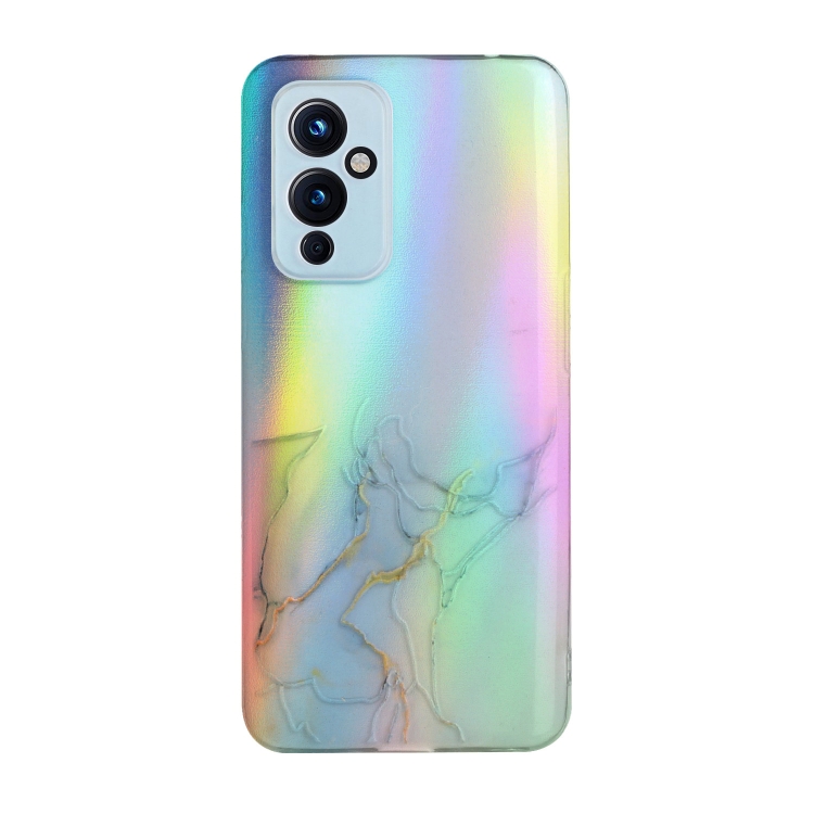 

For OnePlus 9 Laser Marble Pattern Clear TPU Shockproof Protective Case(Gray)