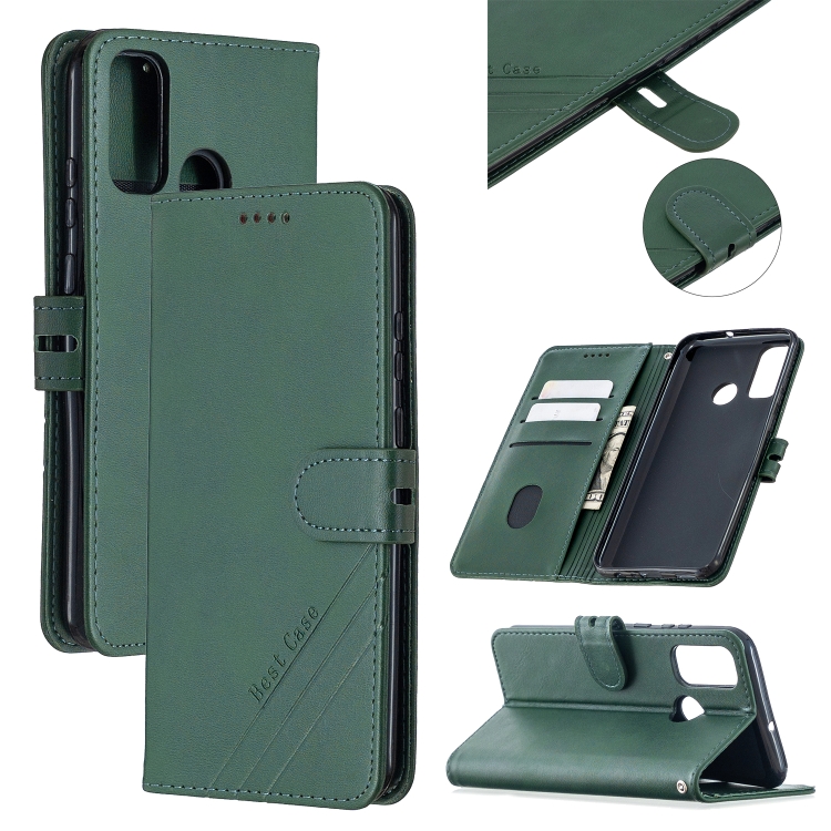 

For Huawei P smart 2020 Stitching Style 2-Color Cow Texture Horizontal Flip PU Leather Case with Holder & Card Slot & Lanyard(Green)