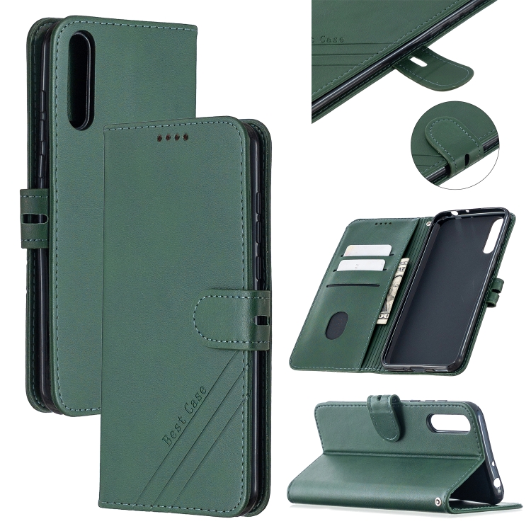 

For Huawei P Smart S / Y8p Stitching Style 2-Color Cow Texture Horizontal Flip PU Leather Case with Holder & Card Slot & Lanyard(Green)