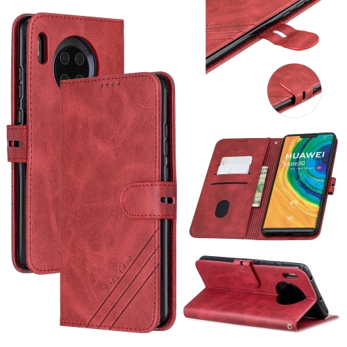 

For Huawei Mate 30 Stitching Style 2-Color Cow Texture Horizontal Flip PU Leather Case with Holder & Card Slot & Lanyard(Red)