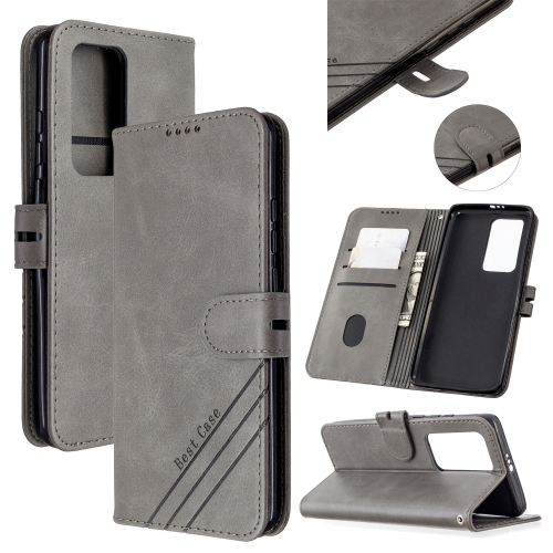 

For Huawei P40 Pro Stitching Style 2-Color Cow Texture Horizontal Flip PU Leather Case with Holder & Card Slot & Lanyard(Gray)