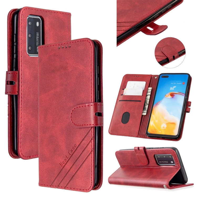 

For Huawei Honor V30 / V30 Pro Stitching Style 2-Color Cow Texture Horizontal Flip PU Leather Case with Holder & Card Slot & Lanyard(Red)