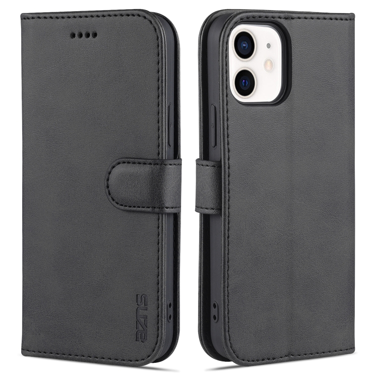 

For iPhone 12 / 12 Pro AZNS Skin Feel Calf Texture Horizontal Flip Leather Case with Card Slots & Holder & Wallet(Black)