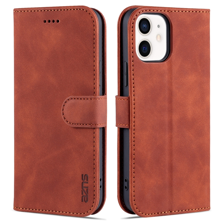 

For iPhone 12 / 12 Pro AZNS Skin Feel Calf Texture Horizontal Flip Leather Case with Card Slots & Holder & Wallet(Brown)