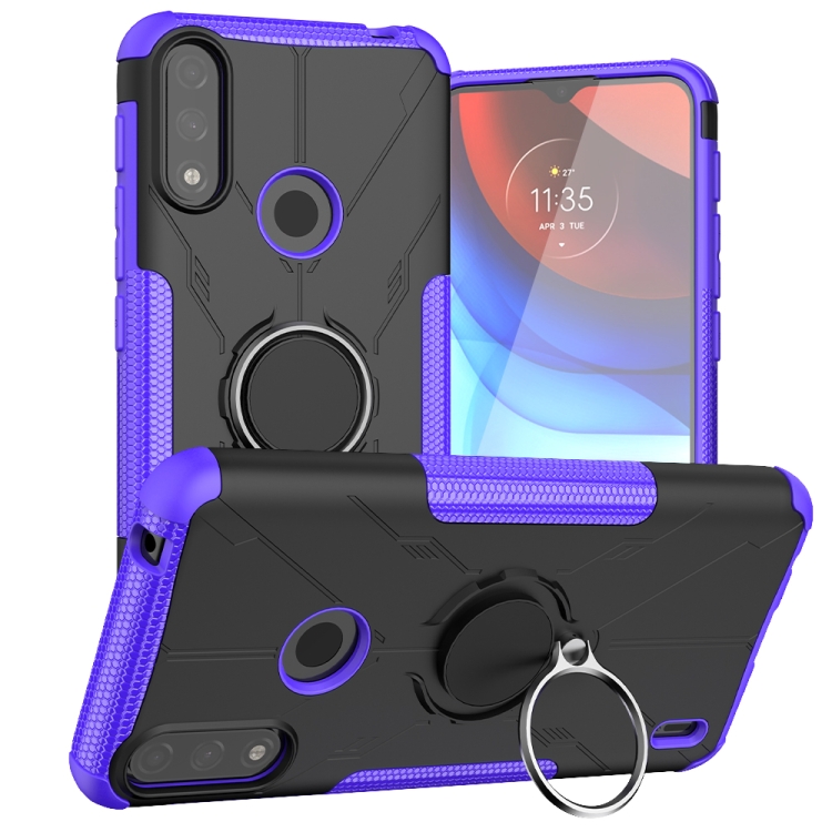 

For Motorola Moto E7 Power Armor Bear Shockproof PC + TPU Protective Case with Ring Holder(Purple)