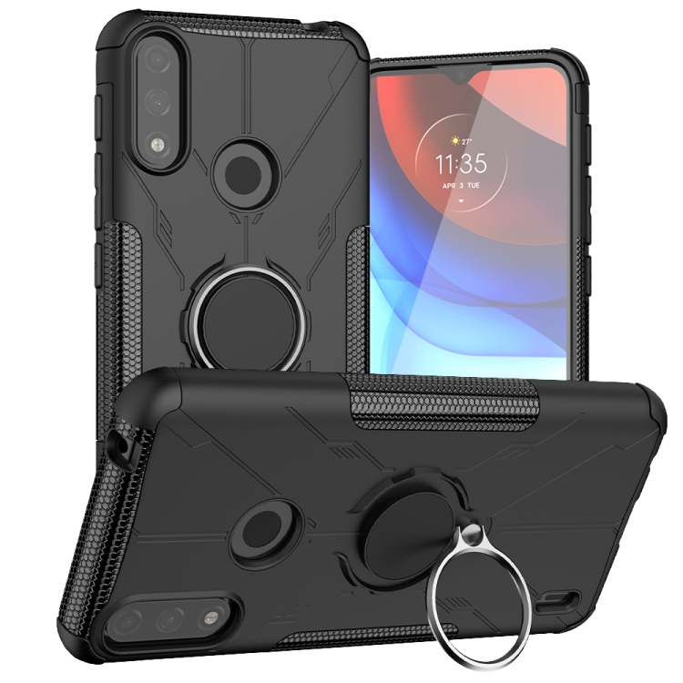 

For Motorola Moto E7 Power Armor Bear Shockproof PC + TPU Protective Case with Ring Holder(Black)