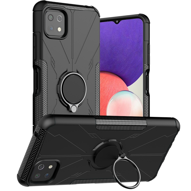 

For Samsung Galaxy A22 5G Armor Bear Shockproof PC + TPU Protective Case with Ring Holder(Black)