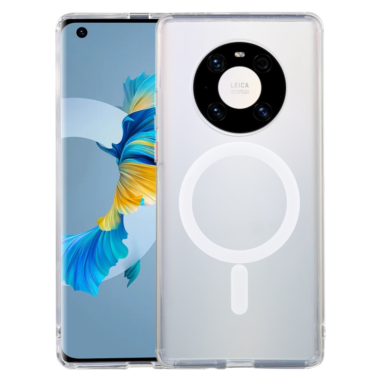 

For Huawei Mate 40 Magsafe Case Simple Magnetic Ring All-inclusive Clear Crystal Acrylic PC +TPU Shockproof Case