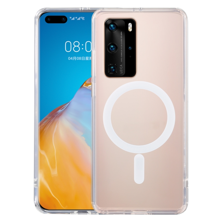 

For Huawei P40 Pro Magsafe Case Simple Magnetic Ring All-inclusive Clear Crystal Acrylic PC +TPU Shockproof Case