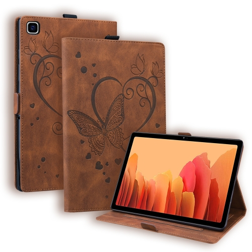 

For Samsung Galaxy Tab A7 10.4 (2020) SM-T500 SM-T505 Love Butterfly Pattern Horizontal Flip Leather Case with Holder(Brown)