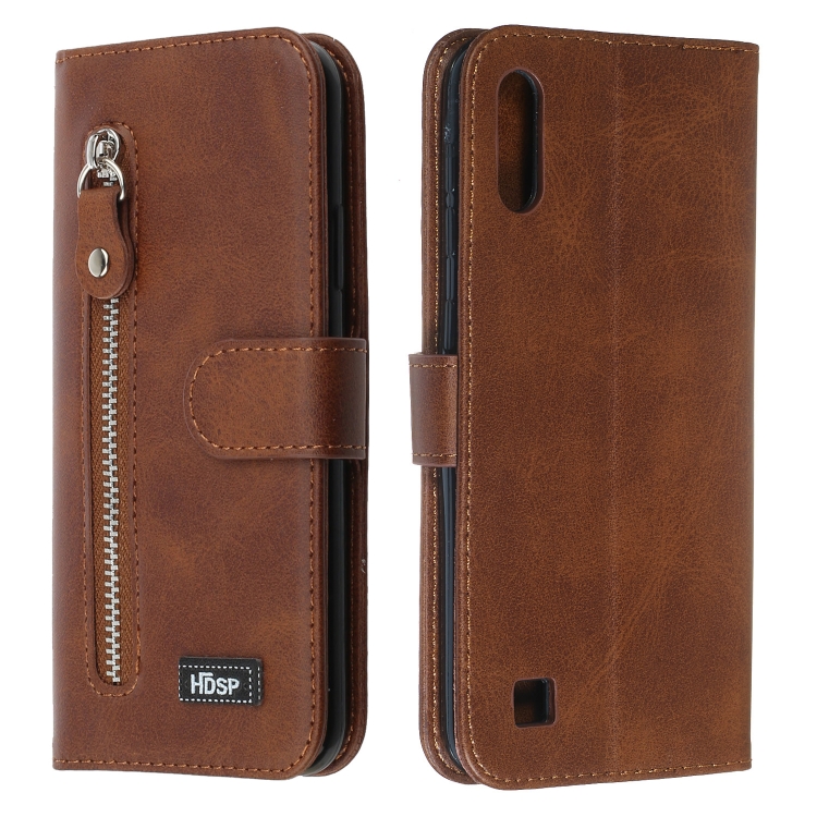 

For Galaxy M10 / A10 Zipper Horizontal Flip Leather Case with Wallet & Holder & Card Slots(Brown)