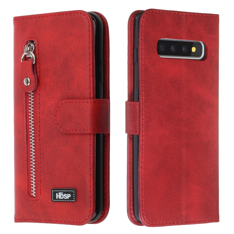 

For Galaxy S10 Zipper Horizontal Flip Leather Case with Wallet & Holder & Card Slots(Red)