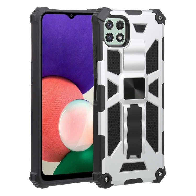 

For Samsung Galaxy A22 5G Shockproof TPU + PC Magnetic Protective Case with Holder(Silver)