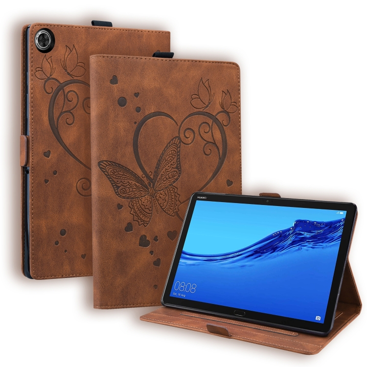 

For Huawei MediaPad C5 / M5 10.1 Love Butterfly Pattern Horizontal Flip Leather Case with Holder(Brown)