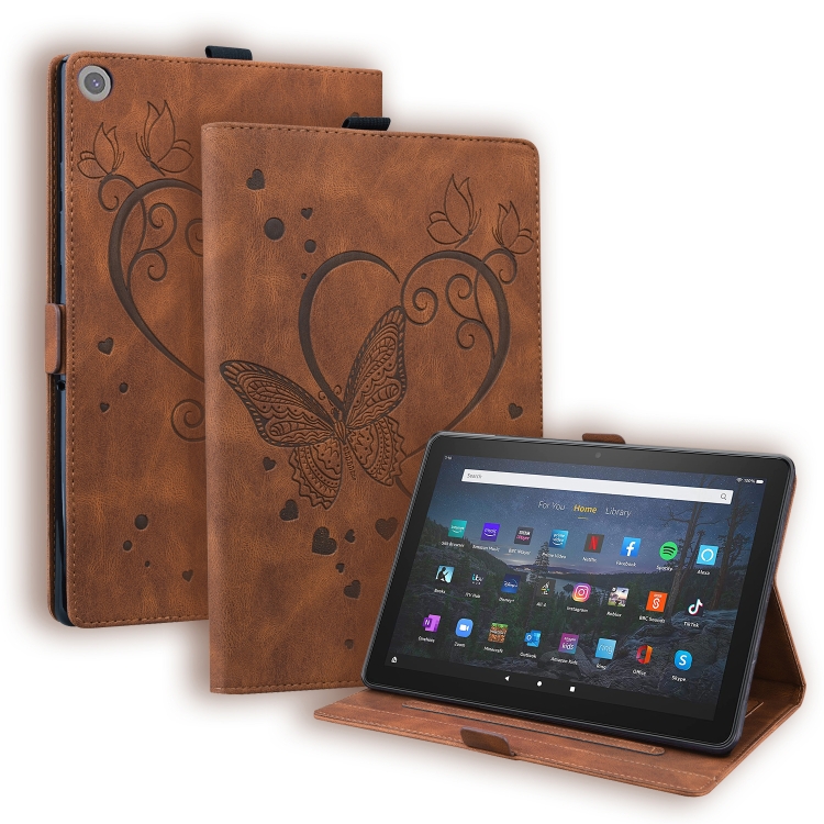 

For Amazon Fire HD 8 (2015/2016/2017/2018) Love Butterfly Pattern Horizontal Flip Leather Case with Holder & Sleep / Wake-up Function(Brown)