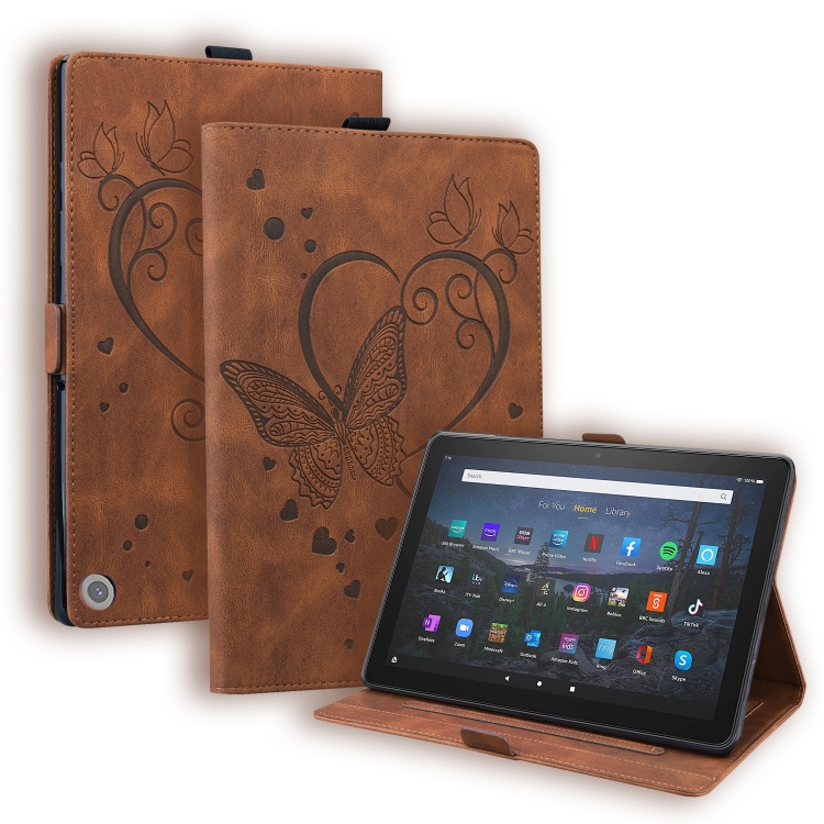 

For Amazon Fire HD 8 (2020) Love Butterfly Pattern Horizontal Flip Leather Case with Holder & Sleep / Wake-up Function(Brown)