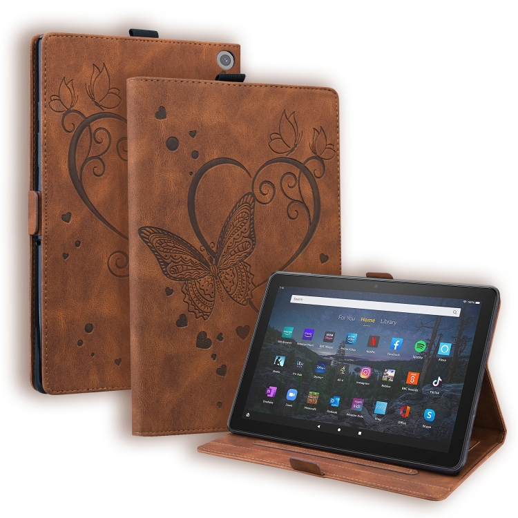 

For Amazon Fire HD 10 Plus (2021) / HD 10 (2021) Love Butterfly Pattern Horizontal Flip Leather Case with Holder & Sleep / Wake-up Function(Brown)