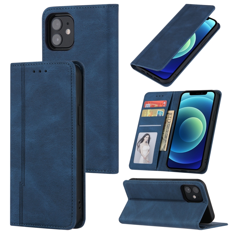 

Skin Feel Pressure Line Magnetic Horizontal Flip Leather Case with Holder & Card Slot & Wallet & Photo Frame For iPhone 11 Pro(Blue)