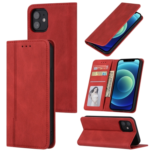 

Skin Feel Pressure Line Magnetic Horizontal Flip Leather Case with Holder & Card Slot & Wallet & Photo Frame For iPhone 12 Pro Max(Red)