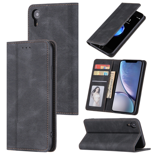 

Skin Feel Pressure Line Magnetic Horizontal Flip Leather Case with Holder & Card Slot & Wallet & Photo Frame For iPhone XR(Black)