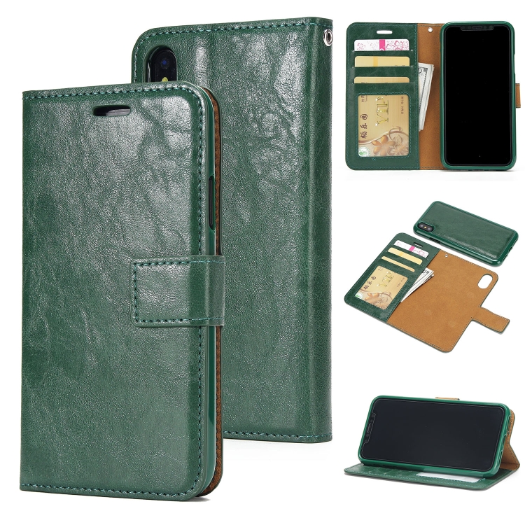 

Crazy Horse Texture Detachable Magnetic Back Cover Horizontal Flip Leather Case with Holder & Card Slots & Photo Frame & Wallet For iPhone X / XS(Green)