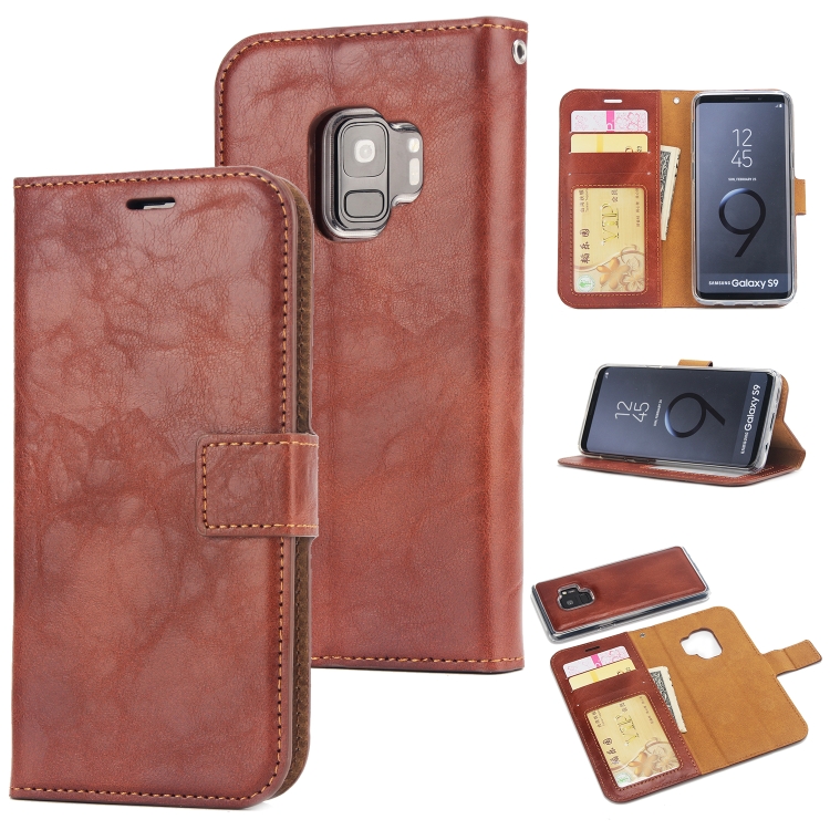 

For Samsung Galaxy S9 Crazy Horse Texture Detachable Magnetic Back Cover Horizontal Flip Leather Case with Holder & Card Slots & Photo Frame & Wallet(Brown)