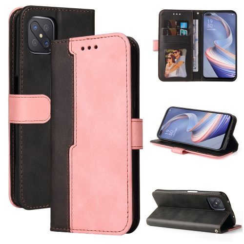 

For OPPO A92S/A72 5G/A73 5G/A52 5G/Reno4 Z Business Stitching-Color Horizontal Flip PU Leather Case with Holder & Card Slots & Photo Frame & Lanyard(Pink)