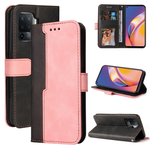 

For OPPO A94 4G/F19 Pro/Reno5 F Business Stitching-Color Horizontal Flip PU Leather Case with Holder & Card Slots & Photo Frame & Lanyard(Pink)