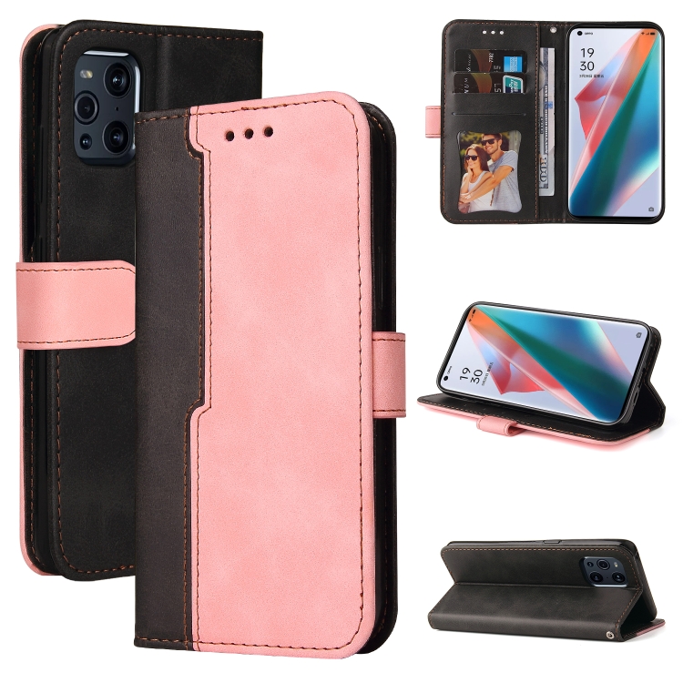 

For OPPO Find X3 / X3 Pro Business Stitching-Color Horizontal Flip PU Leather Case with Holder & Card Slots & Photo Frame & Lanyard(Pink)