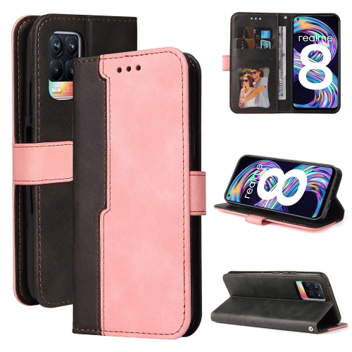 

For OPPO Realme 8 / 8 Pro Business Stitching-Color Horizontal Flip PU Leather Case with Holder & Card Slots & Photo Frame & Lanyard(Pink)