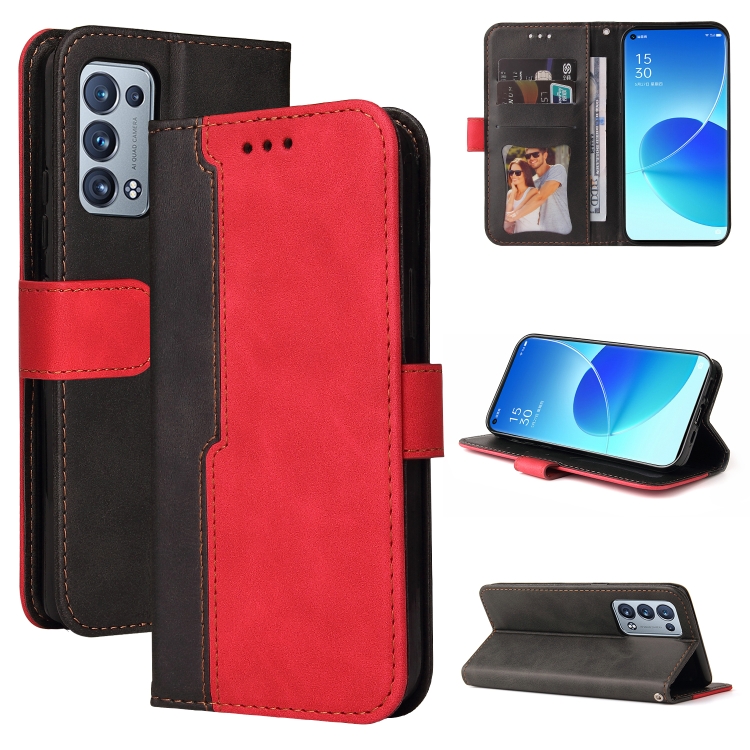 

For OPPO Reno6 Pro 5G / Reno6 Pro+ 5G Business Stitching-Color Horizontal Flip PU Leather Case with Holder & Card Slots & Photo Frame & Lanyard(Red)