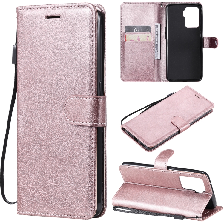 

For OPPO A94 4G Solid Color Horizontal Flip Protective Leather Case with Holder & Card Slots & Wallet & Photo Frame & Lanyard(Rose Gold)