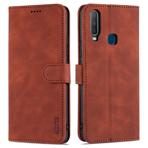 

For vivo Y17 / Y3 / Y3S AZNS Skin Feel Calf Texture Horizontal Flip Leather Case with Card Slots & Holder & Wallet(Brown)