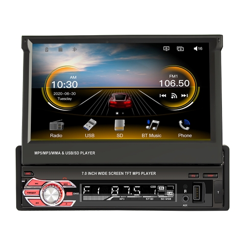 

9601C HD 7 inch Manually Retractable Screen Car MP5 Player GPS Navigation Bluetooth Radio, Support Mirror Link & FM & TF Card & USB