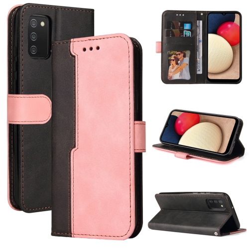 

For Samsung Galaxy A02s US Version Business Stitching-Color Horizontal Flip PU Leather Case with Holder & Card Slots & Photo Frame(Pink)