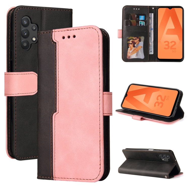 

For Samsung Galaxy A32 5G Business Stitching-Color Horizontal Flip PU Leather Case with Holder & Card Slots & Photo Frame(Pink)
