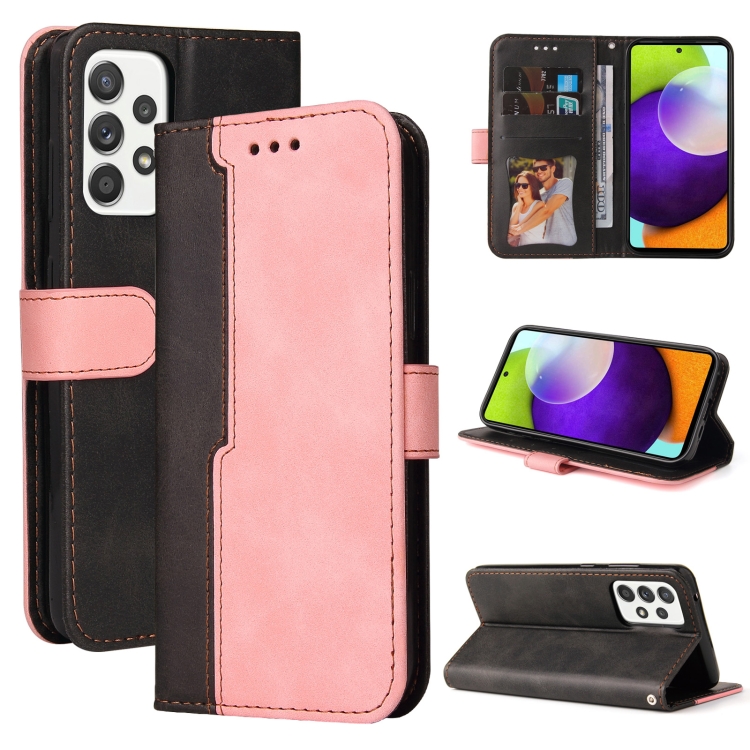 

For Samsung Galaxy A52 5G / 4G Business Stitching-Color Horizontal Flip PU Leather Case with Holder & Card Slots & Photo Frame(Pink)